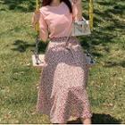 Set: Short-sleeve T-shirt + Floral Midi A-line Dress