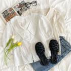 Puff-sleeve Embroidered Plain Shirt