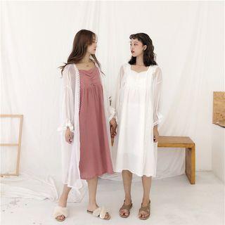 Long Light Jacket / Strappy A-line Midi Dress