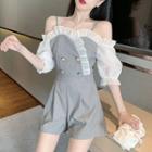 Short-sleeve Cold Shoulder Frill Trim Playsuit