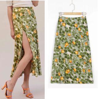 High-waist Floral Print Slit Midi Skirt