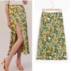 High-waist Floral Print Slit Midi Skirt