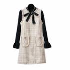 Set: Bow-accent Knit Top + Plaid Pinafore Dress