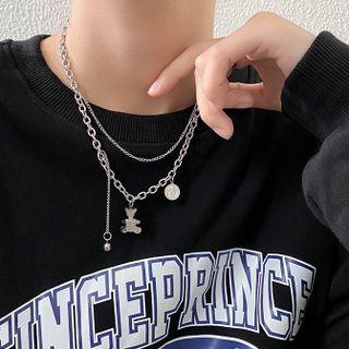 Bear Layered Necklace Silver - One Size