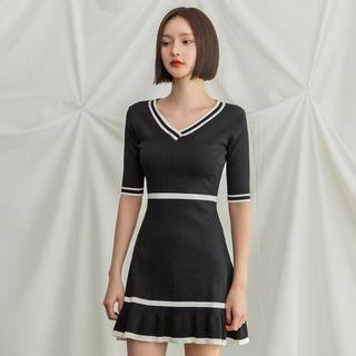 Striped Flared Knit Mini Dress
