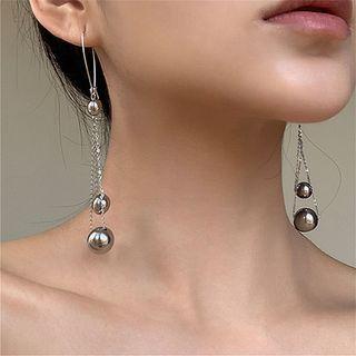 Bead Drop Ear Stud 1 Pr - Silver - One Size