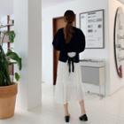 Tie-back Ribbed Cropped Cardigan