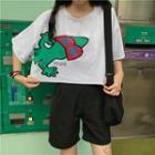 Short-sleeve Gecko Print Crop T-shirt