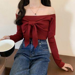 Bow Off-shoulder Knit Top
