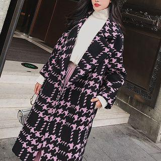 Houndstooth Notch-lapel Open Front Coat