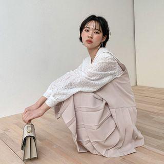 Pleated Long Pinafore Dress