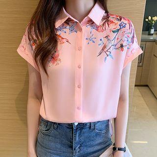 Short-sleeve Bird Print Shirt