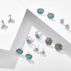 Set Of 7 Pairs: Ear Stud 9823 - Silver - One Size
