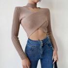 Long-sleeve Turtleneck Cutout Cropped Knit Top