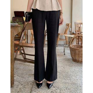 Flat-front Textured Boot-cut Pants