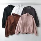 Long Sleeve Plain Zip-detail Loose-fit Pullover
