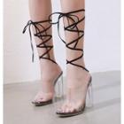 Transparent Block Heel Lace-up Sandals