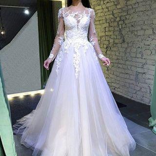 Long-sleeve Lace Sheath Wedding Gown