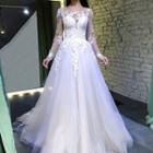 Long-sleeve Lace Sheath Wedding Gown