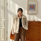 Snap-button Collared Eco Fur Jacket