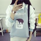 Mock Two Piece Printed Color Panel Collared Pullover