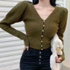 Button-up Knit Top Green - One Size