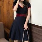 Contrasted A-line Knit Dress Dark Blue - One Size