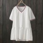 Striped Eyelet Lace Short-sleeve Top