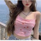 Heart Print Cropped Camisole Top Pink - One Size