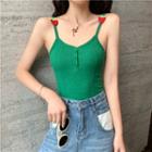 Strawberry Applique Buttoned Camisole Top Green - One Size