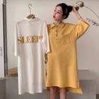 Elbow-sleeve Letter Polo Shirt Dress