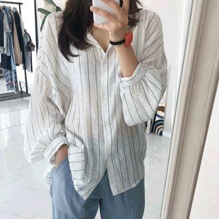 Drop-shoulder Stripe Shirt Black - One Size