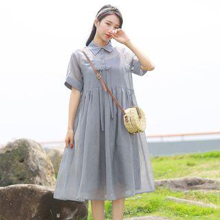 Set: Plain Short Sleeve Collared Dress + Slipdress