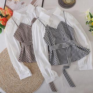 Mock Two-piece Houndstooth Blouse