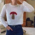 Round Neck Mushroom Printed Knit Sweater