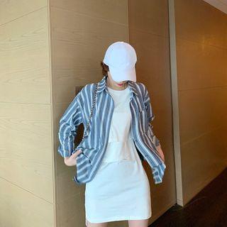 Striped Shirt / Sleeveless Mini Dress