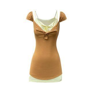 Set: Cap-sleeve Mini Sheath Dress + Slipdress