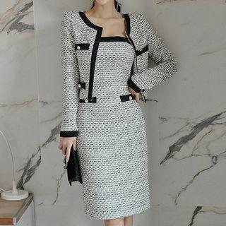 Set: Tweed Cropped Jacket + Strapless Tweed Sheath Dress