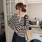 Long-sleeve Striped Knit Top + Plain Skirt