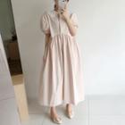 Puff-sleeve Peter Pan Collar Loose Fit Dress Pink - One Size