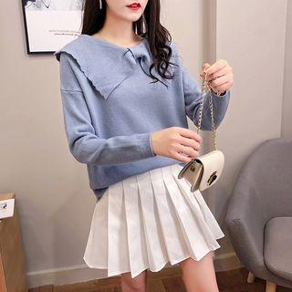 Long-sleeve Peter Pan Collar Knit Top
