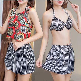 Set: Houndstooth Ruffle Bikini + Houndstooth Ruffle Swimdress + Cover Up