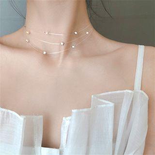 925 Sterling Silver Star Layered Fishing Line Choker 925 Silver - Star - Silver - One Size
