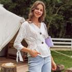 Elbow Sleeve Cut-out Blouse