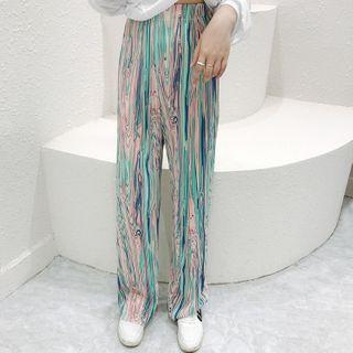 Color Block Print High-waist Straight Leg Pants