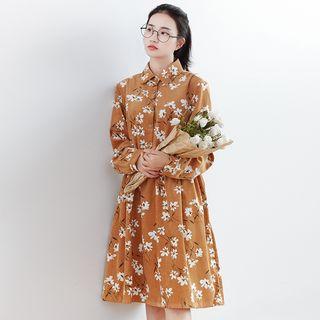 Floral Print Corduroy Shirtdress
