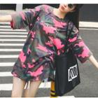 Camouflage Print Elbow Sleeve T-shirt