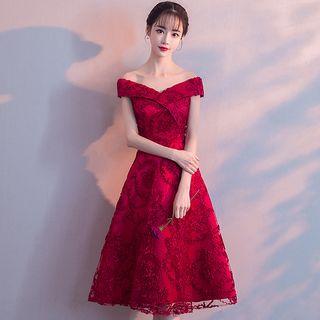 Short-sleeve Lace Mini Prom Dress / Midi Prom Dress / A-line Evening Gown