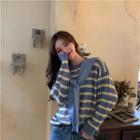 Set: Striped Sweater + Knit Scarf