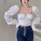 Long-sleeve Floral Top / Flared Jeans